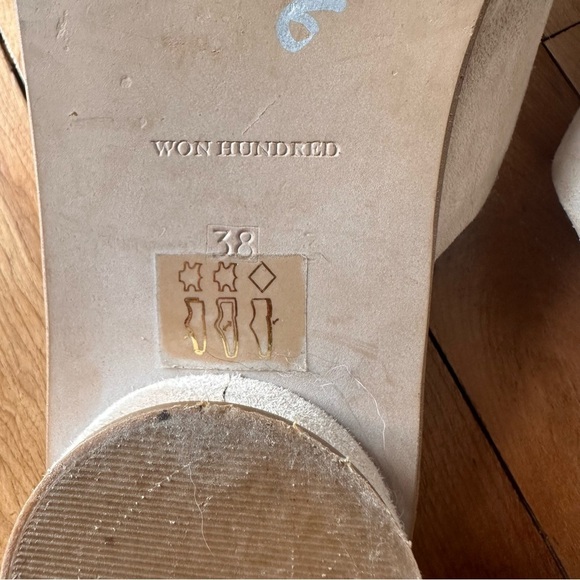 Won Hundred Penelope Nude Slide Sandals 38 Criss Cross Puffy Round circle heel - Picture 9 of 10